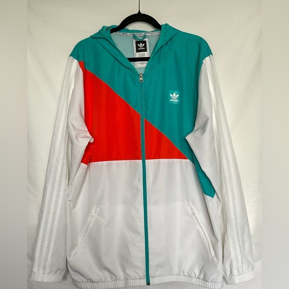 Adidas Orange and White Windbreaker with Modern Color-Block Design - Picture 2 of 6
